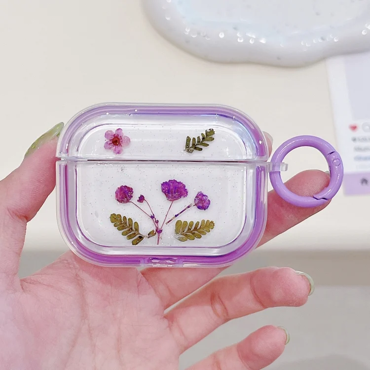 Glitter Starry Epoxy Dried Flowers Earbuds Box TPU Case, For AirPods Pro 2, For AirPods 3