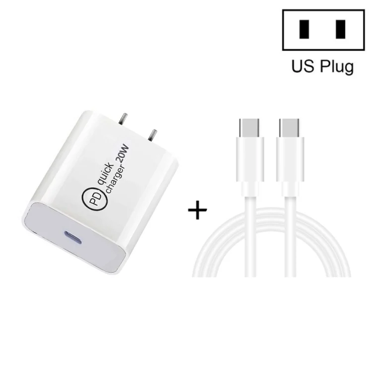SDC-20W 2 in 1 PD 20W USB-C / Type-C Travel Charger + 3A PD 3.0 USB-C / Type-C to USB-C / Type-C Fast Charge Data Cable Set, Cable Length: 1m,, US Plug, EU Plug, UK Plug