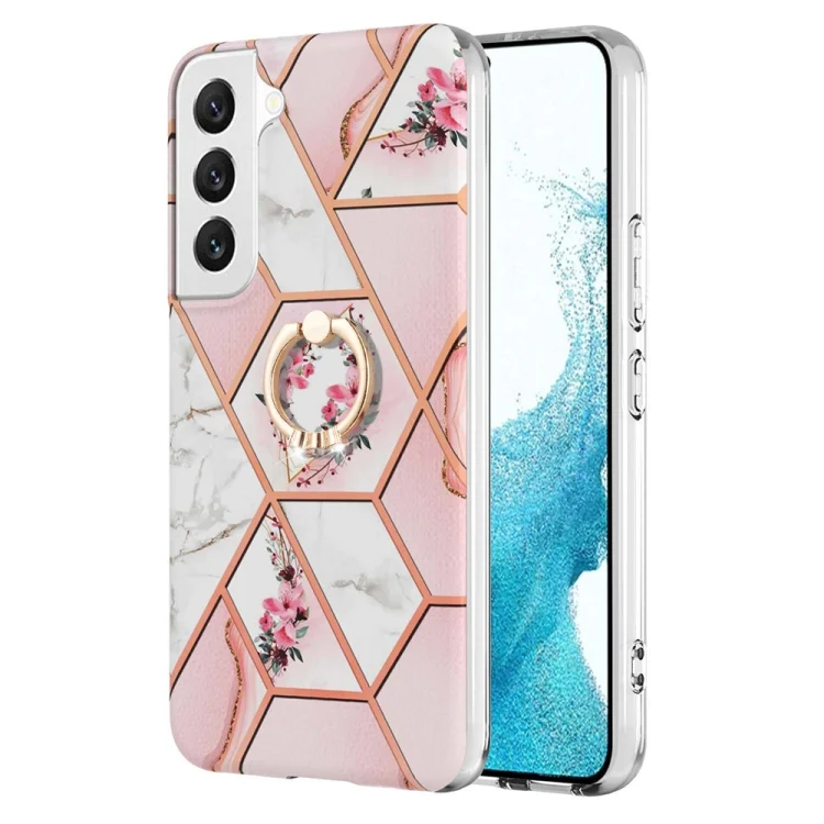 Splicing Marble Flower IMD TPU Phone Case with Ring Holder, For Samsung Galaxy S23 5G, For Samsung Galaxy S23+ 5G, For Samsung Galaxy S23 Ultra 5G, For Samsung Galaxy A14 5G