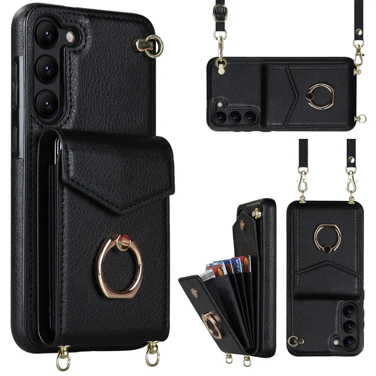 Ring Holder RFID Card Slot Phone Case with Long Lanyard, For Samsung Galaxy S23+ 5G, For Samsung Galaxy S23 Ultra 5G