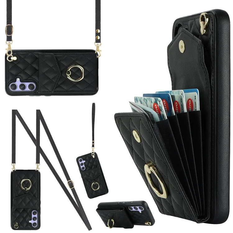 Rhombic Texture Card Bag Phone Case with Long Lanyard, For Samsung Galaxy A54 5G, For Samsung Galaxy S23 Ultra 5G