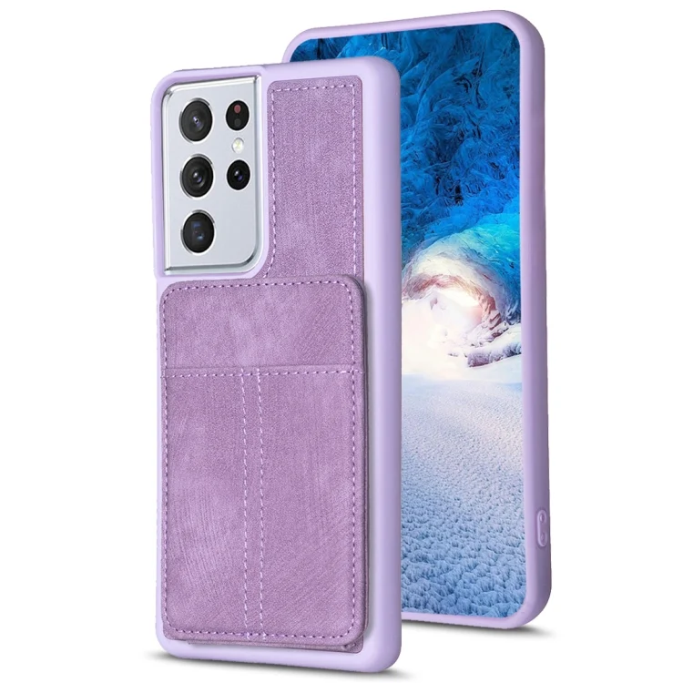 BF28 Frosted Card Bag Phone Case with Holder, For Samsung Galaxy S21 Ultra 5G