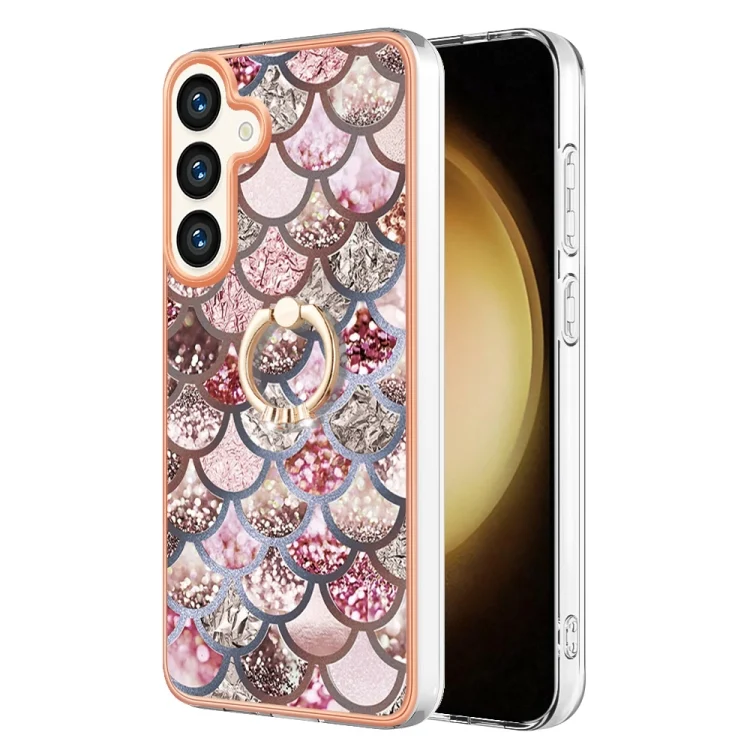 Electroplating Pattern IMD TPU Shockproof Case with Rhinestone Ring Holder, For Samsung Galaxy S24+ 5G, For Samsung Galaxy S24 5G