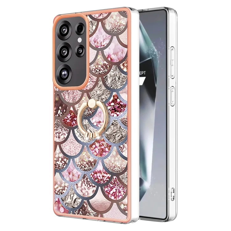 Electroplating Pattern IMD TPU Shockproof Case with Rhinestone Ring Holder, For Samsung Galaxy S25 Ultra 5G, For Samsung Galaxy S24 FE 5G, For Samsung Galaxy S24 Ultra 5G
