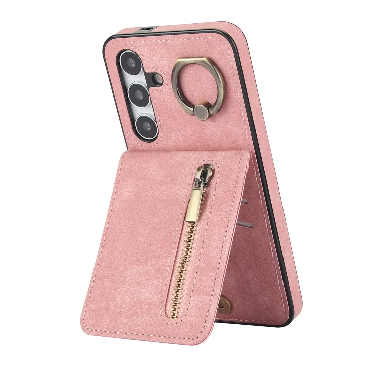 Retro Ring and Zipper RFID Card Slot Phone Case, For Samsung Galaxy S24+ 5G, For Samsung Galaxy S24 5G
