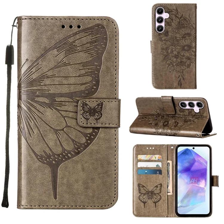 Embossed Butterfly Leather Phone Case, For Samsung Galaxy A55, For Samsung Galaxy A35 5G