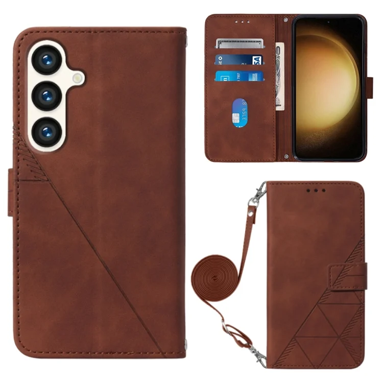 Crossbody 3D Embossed Flip Leather Phone Case, For Samsung Galaxy S24 5G