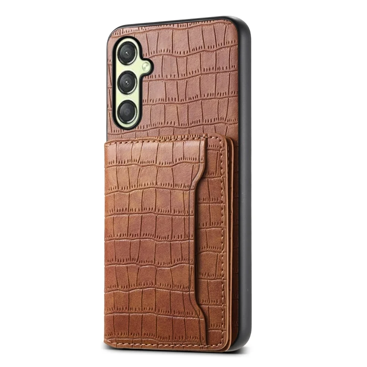 Crocodile Texture Card Bag Design Full Coverage Phone Case, For Samsung Galaxy A25, For Samsung Galaxy A55 5G, For Samsung Galaxy A35 5G, For Samsung Galaxy S24+ 5G