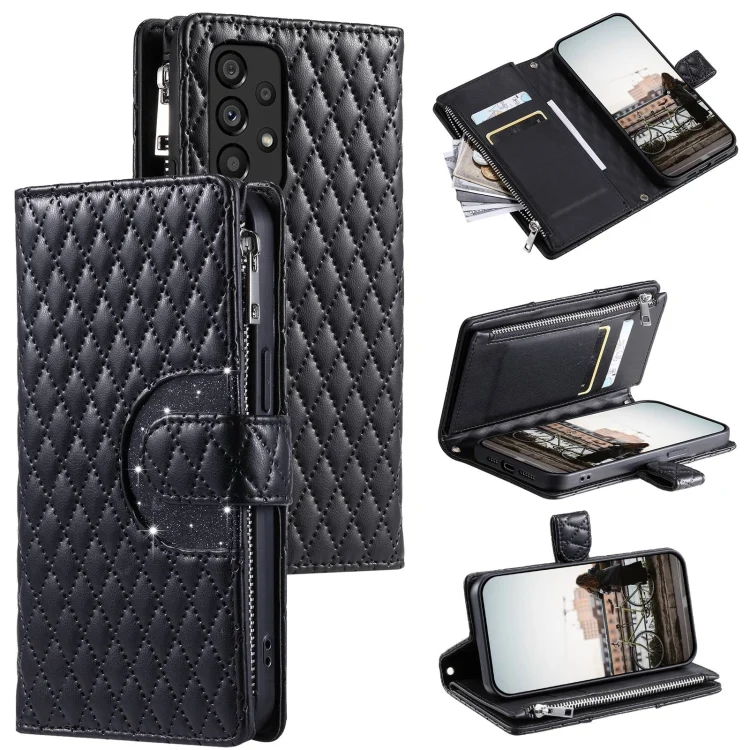 Glitter Lattice Zipper Wallet Leather Phone Case, For Samsung Galaxy A53 5G, For Samsung Galaxy S22 Ultra 5G, For Samsung Galaxy S22+ 5G, For Samsung Galaxy S22 5G