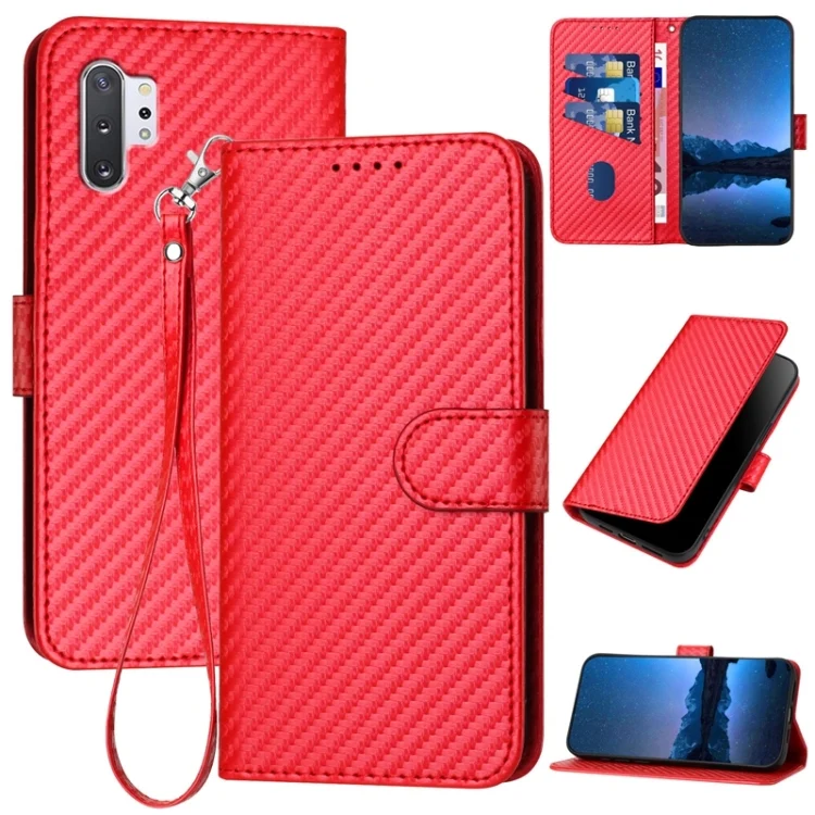 YX0070 Carbon Fiber Buckle Leather Phone Case with Lanyard, For Samsung Galaxy Note10 Pro 4G / 5G, For Samsung Galaxy A20s