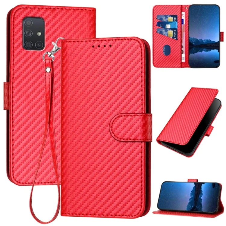 YX0070 Carbon Fiber Buckle Leather Phone Case with Lanyard, For Samsung Galaxy A71 4G, For Samsung Galaxy A51 4G
