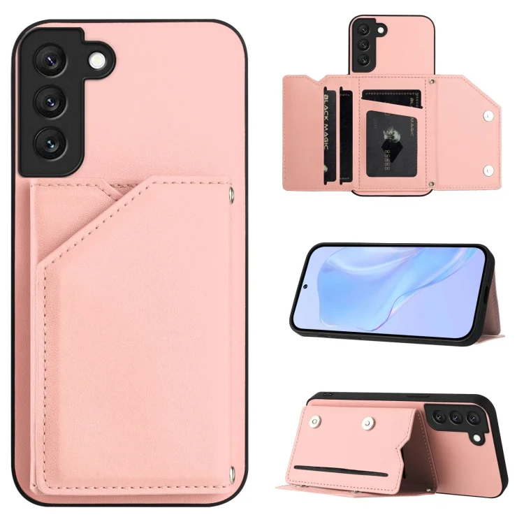 Skin Feel Four Card Slots Phone Case with Wrist Strap, For Samsung Galaxy S22+ 5G, For Samsung Galaxy S22 5G, For Samsung Galaxy S21 FE