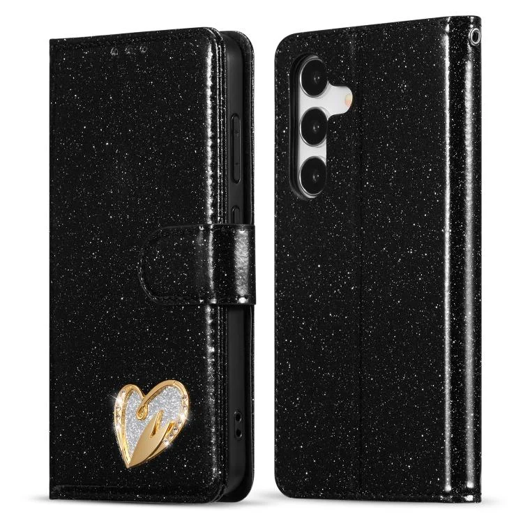 Glitter Powder Love Leather Phone Case, For Samsung Galaxy S24+ 5G, For Samsung Galaxy S24 5G