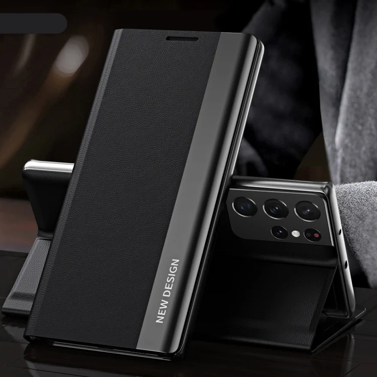Side Electroplated Magnetic Leather Phone Case, For Samsung Galaxy S23 Ultra 5G