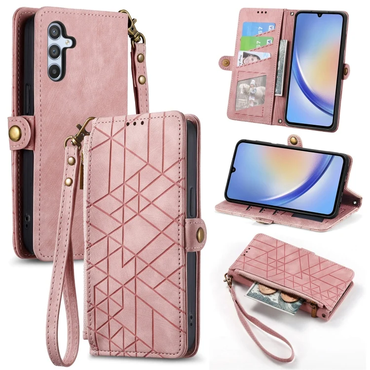 Geometric Zipper Wallet Side Buckle Leather Phone Case, For Samsung Galaxy A31, For Samsung Galaxy A11, For Samsung Galaxy S20