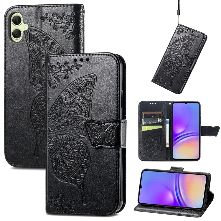 Butterfly Love Flower Embossed Leather Phone Case, For Samsung Galaxy A05, For Samsung Galaxy A05s