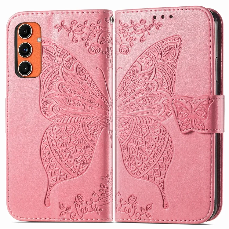 Butterfly Love Flower Embossed Leather Phone Case, For Samsung Galaxy C55, For Samsung Galaxy A15