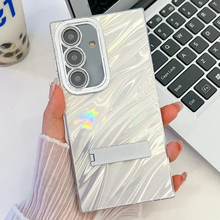 Plating Glitter Texture Fold Holder TPU Phone Case with Lens Film, For Samsung Galaxy A36 5G