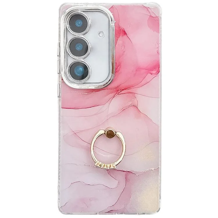 Electroplated Marble Texture Ring Holder Phone Case, For Samsung Galaxy S25 5G